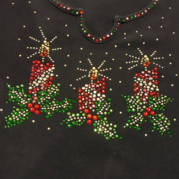 QF navy blue holiday 3/4 sleeve top with 3 blingy candles — sparkly! (2X) - Picture 12 of 16